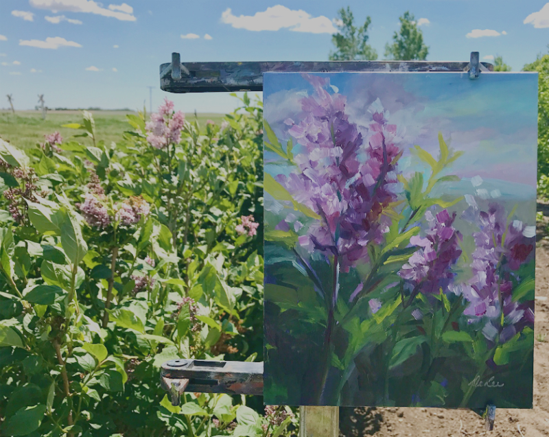 In addition to producing vital ecosystem services for the community, the Grants’ ALUS project also provides great personal enjoyment, including physical exercise for the couple and scenic inspiration for DeLee, a talented painter and photographer whose beautiful lilac painting is shown here. (Photo: DeLee Grant)