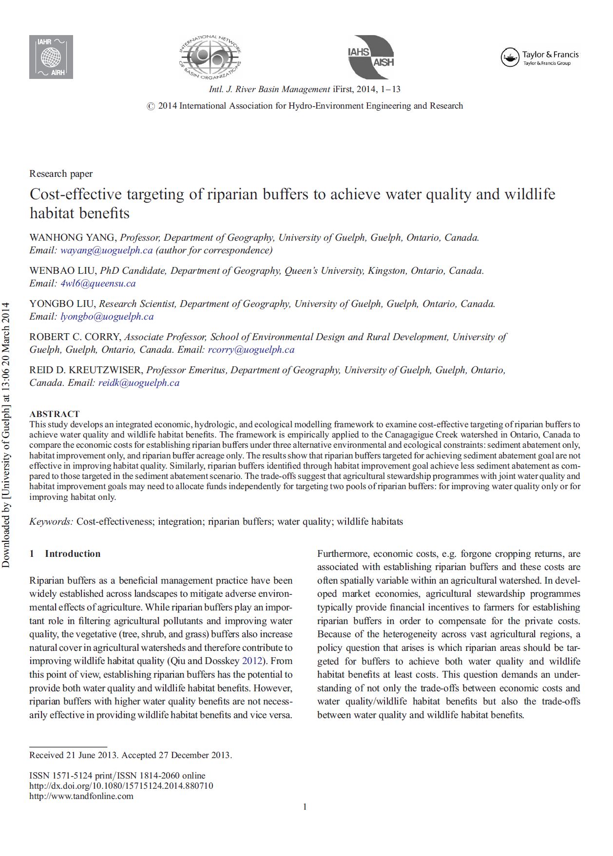 Cost-effective targeting of riparian buffers to achieve water quality and wildlife habitat benefits.