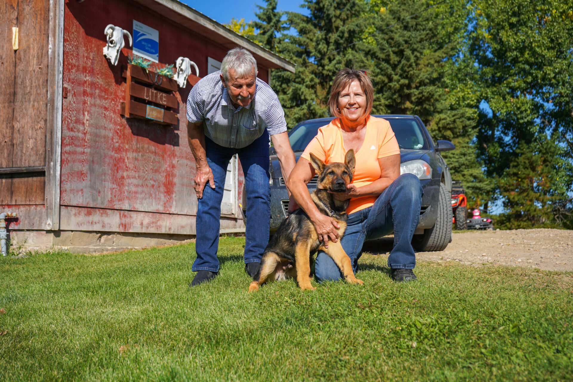 Leslie and Valerie Litke with their dog, from ALUS Lac Ste. Anne, Alberta.